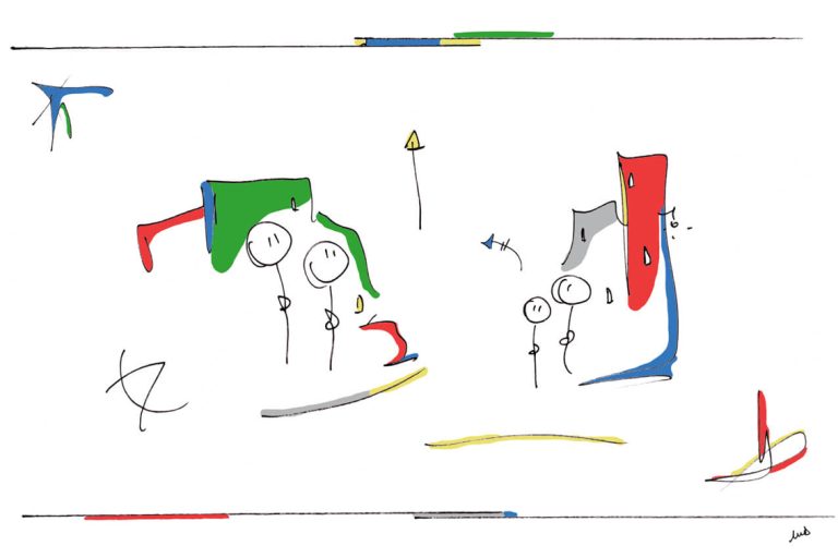 couleur, bonhomme, abstrait, flèches, cubes, illustration, dessin.